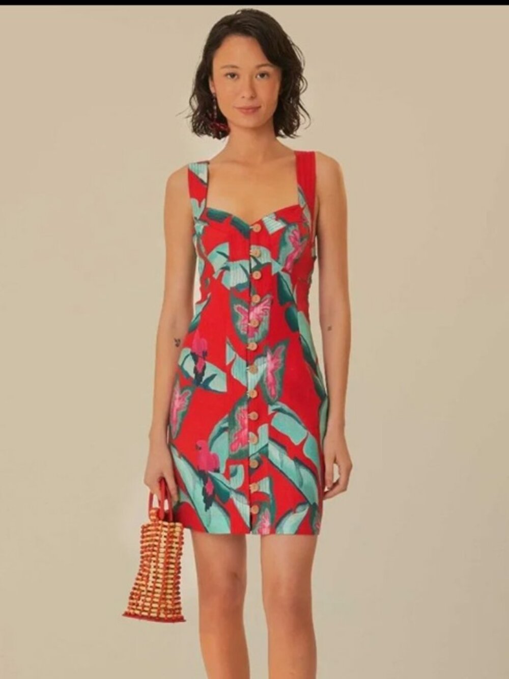 NWT Farm Rio Red Summer Foliage Mini Dress Sz S
